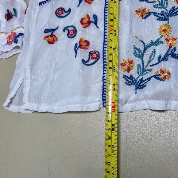 Johnny Was Zodea Almeria White Embroidered Button Front Top PL - Picture 12 of 13